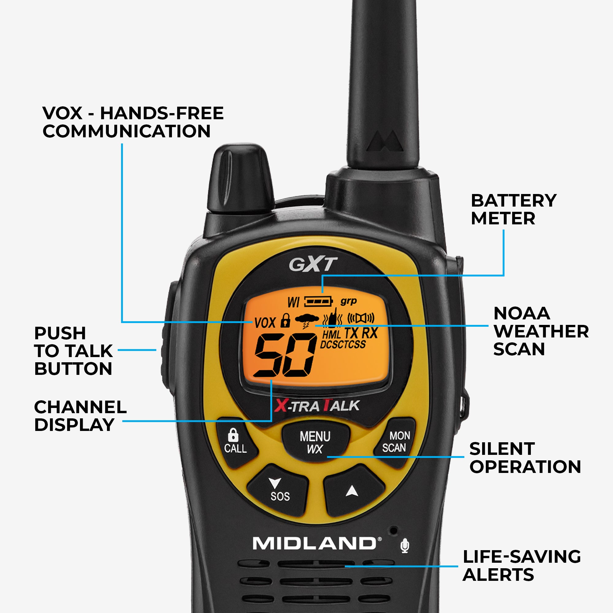 GXT1030 GMRS Walkie Talkie Yellow - GXT1030VP4 - Image 2